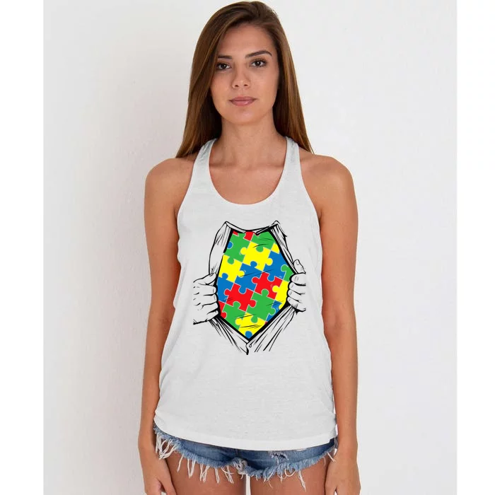 Autism Superhero Puzzle Piece Women's Knotted Racerback Tank