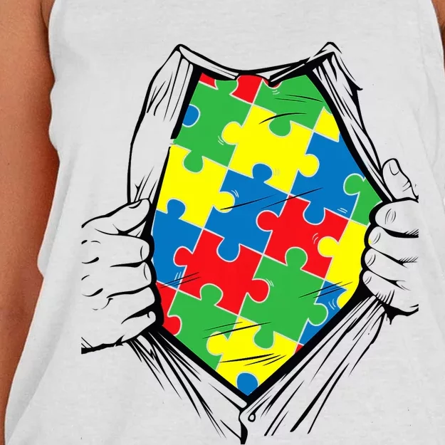 Autism Superhero Puzzle Piece Women's Knotted Racerback Tank