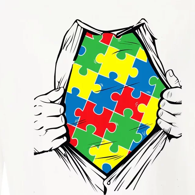 Autism Superhero Puzzle Piece Cropped Pullover Crew