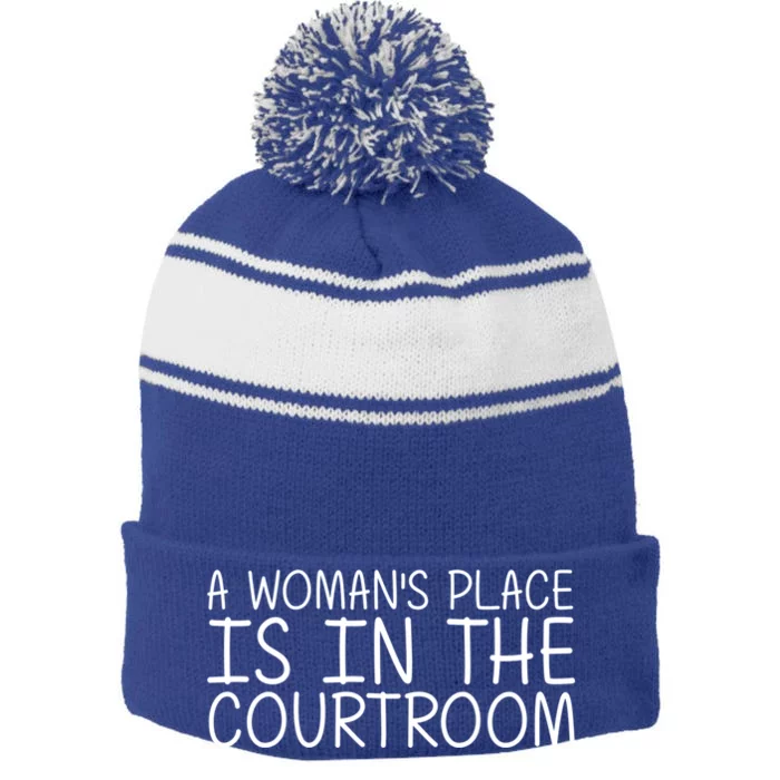 A 'S Place Is In The Courtroom Funny Lawyer Gift Idea Gift Stripe Pom Pom Beanie