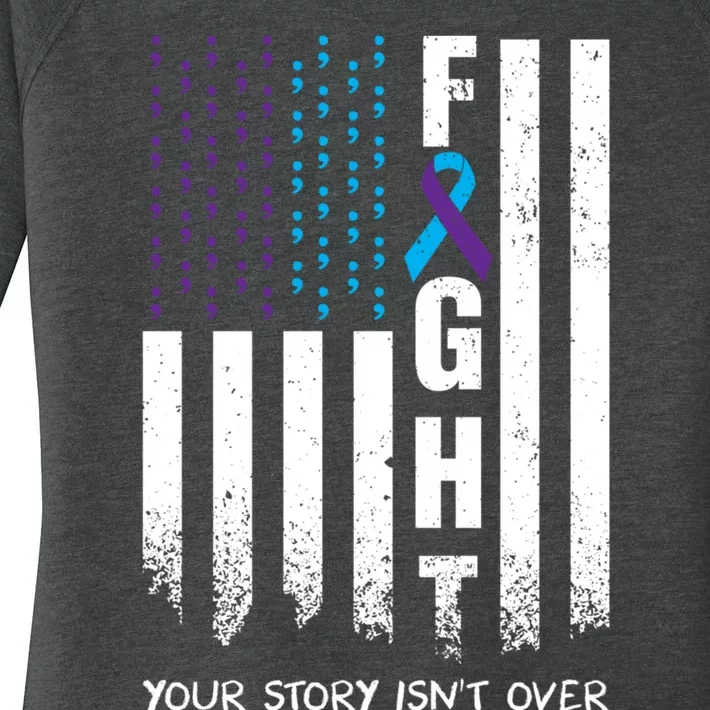 Awareness Suicide Prevention Ribbon FIGHT American Flag Women's Perfect Tri Tunic Long Sleeve Shirt