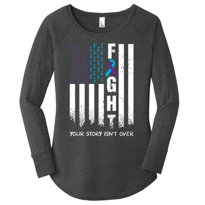 Awareness Suicide Prevention Ribbon FIGHT American Flag Women's Perfect Tri Tunic Long Sleeve Shirt