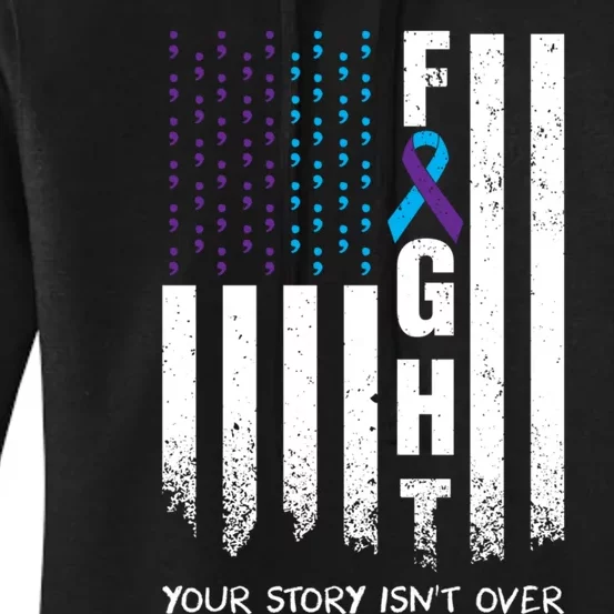 Awareness Suicide Prevention Ribbon FIGHT American Flag Women's Pullover Hoodie