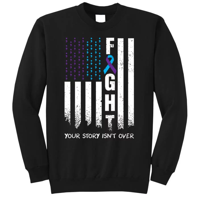 Awareness Suicide Prevention Ribbon FIGHT American Flag Tall Sweatshirt