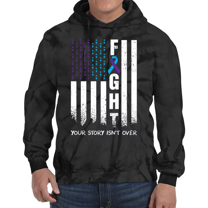 Awareness Suicide Prevention Ribbon FIGHT American Flag Tie Dye Hoodie