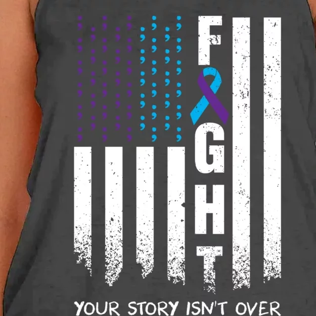 Awareness Suicide Prevention Ribbon FIGHT American Flag Women's Knotted Racerback Tank