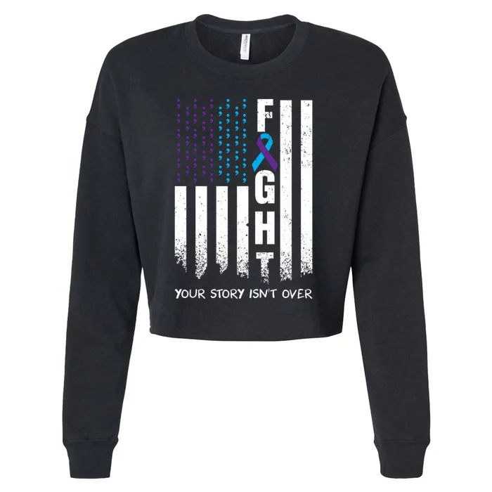 Awareness Suicide Prevention Ribbon FIGHT American Flag Cropped Pullover Crew