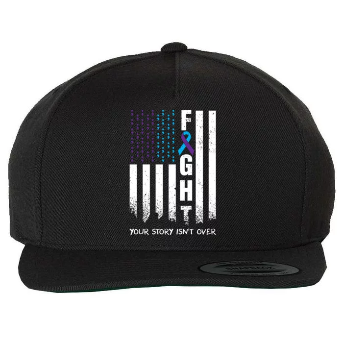 Awareness Suicide Prevention Ribbon FIGHT American Flag Wool Snapback Cap