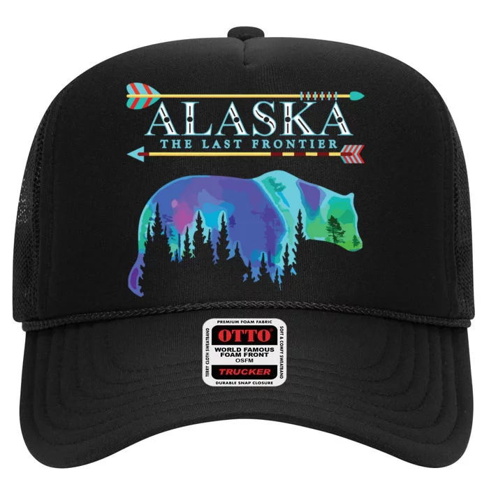 Alaska State Pride Alaska Northern Lights Alaskan Bear High Crown Mesh Trucker Hat