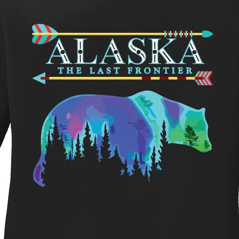 Alaska State Pride Alaska Northern Lights Alaskan Bear Ladies Long Sleeve Shirt