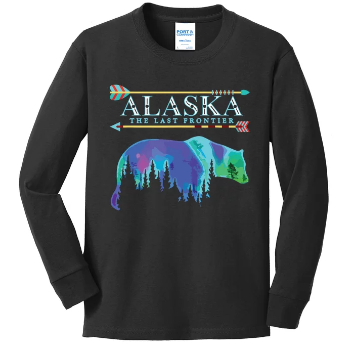 Alaska State Pride Alaska Northern Lights Alaskan Bear Kids Long Sleeve Shirt