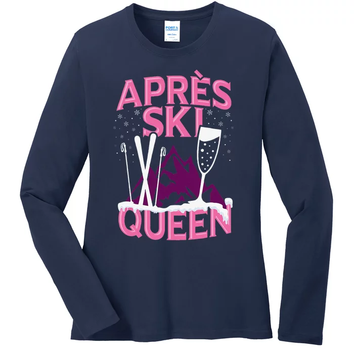 Apres Ski Queen Skiing Winter Sports Funny Party Ladies Long Sleeve Shirt