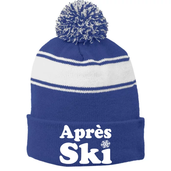 Apres Ski Retro Style Snowflake Gift Stripe Pom Pom Beanie