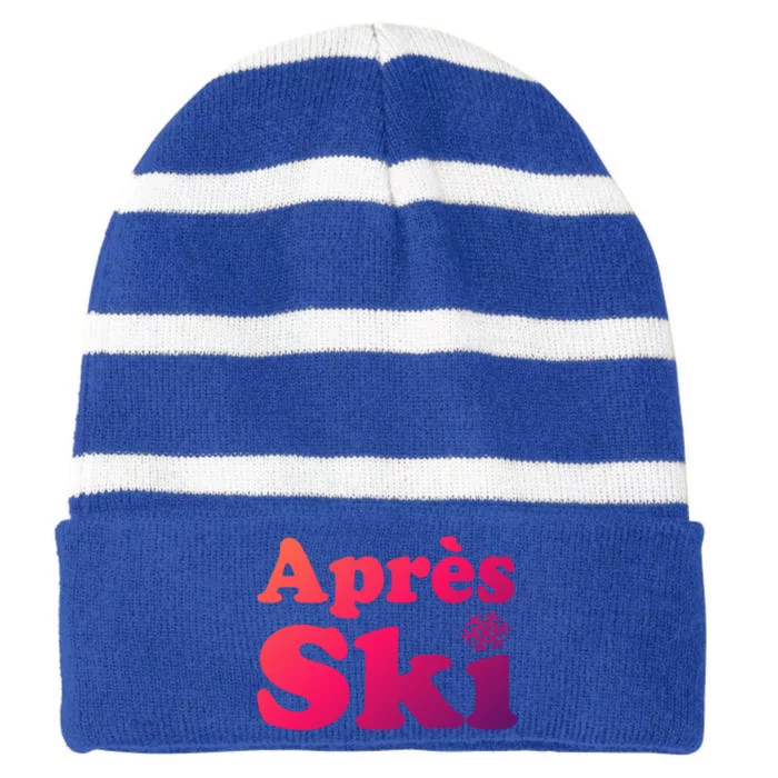 Apres Ski Retro Style Snowflake Gift Striped Beanie with Solid Band