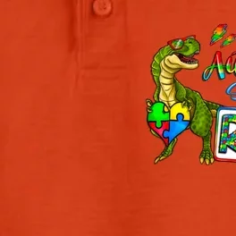 Autism Saurus Rex Dino T Rex Heart Autism Awareness Month Gift Dry Zone Grid Performance Polo