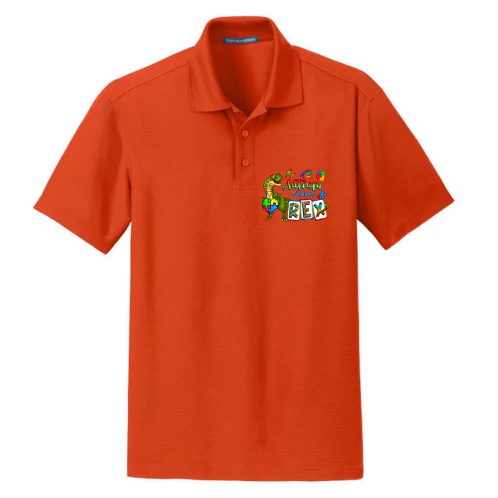 Autism Saurus Rex Dino T Rex Heart Autism Awareness Month Gift Dry Zone Grid Performance Polo