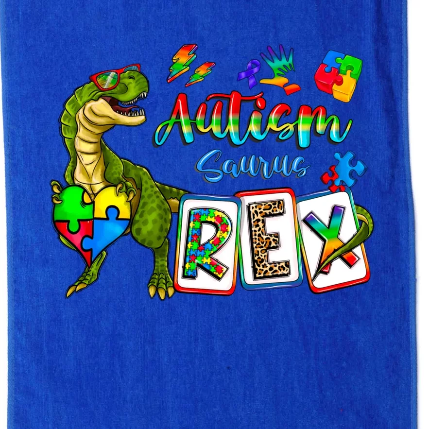 Autism Saurus Rex Dino T Rex Heart Autism Awareness Month Gift Platinum Collection Golf Towel