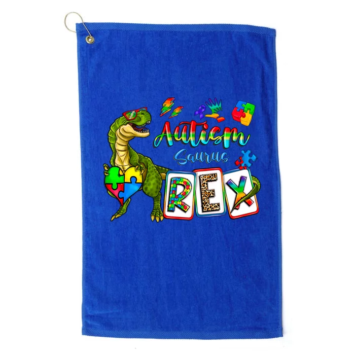 Autism Saurus Rex Dino T Rex Heart Autism Awareness Month Gift Platinum Collection Golf Towel