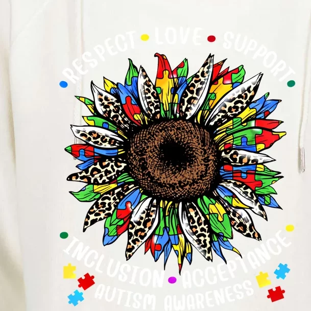 Autism Sunflower Respect Love Support Autism Awareness Gift Womens Funnel Neck Pullover Hood