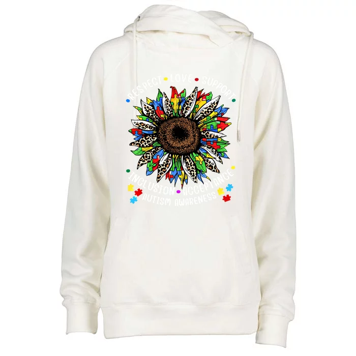 Autism Sunflower Respect Love Support Autism Awareness Gift Womens Funnel Neck Pullover Hood