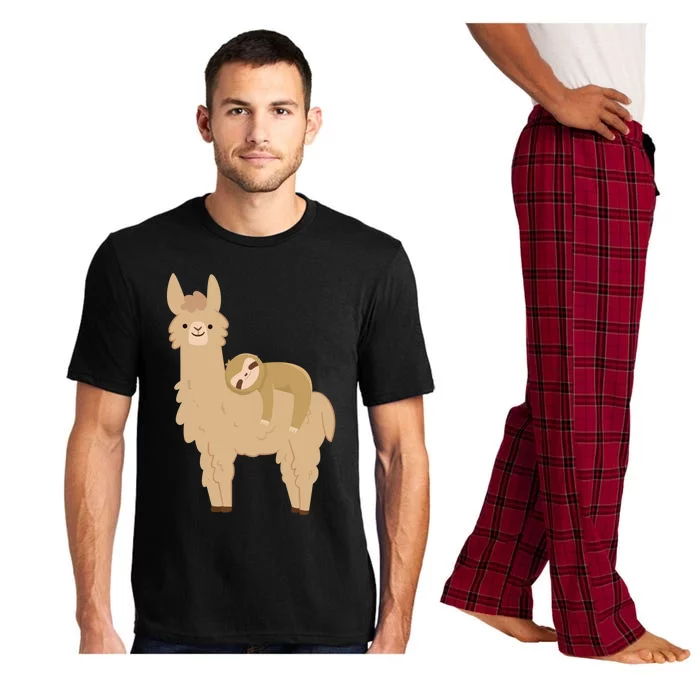 Adorable Sloth Relaxing On A Llama Funny Llama Sloth Pajama Set