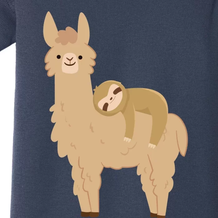 Adorable Sloth Relaxing On A Llama Funny Llama Sloth Baby Bodysuit