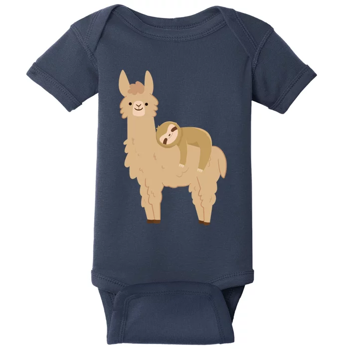 Adorable Sloth Relaxing On A Llama Funny Llama Sloth Baby Bodysuit