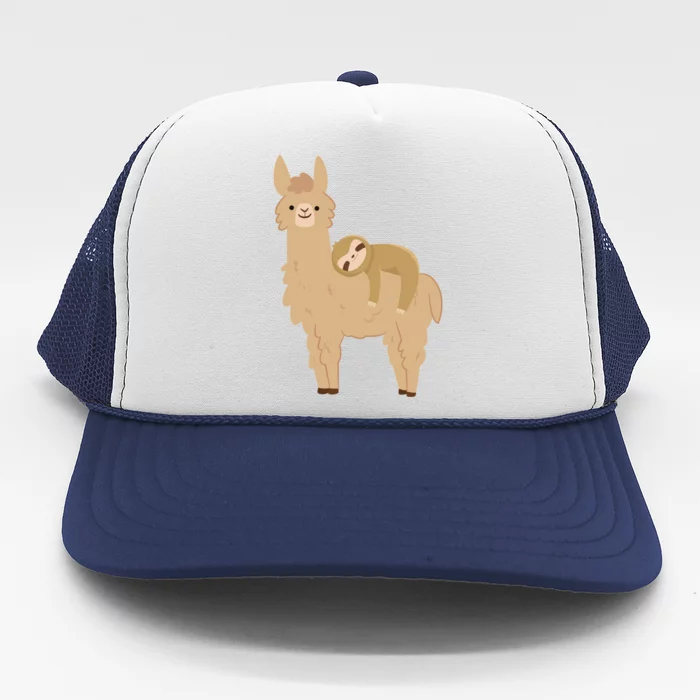 Adorable Sloth Relaxing On A Llama Funny Llama Sloth Trucker Hat