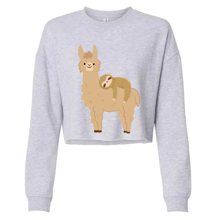 Adorable Sloth Relaxing On A Llama Funny Llama Sloth Cropped Pullover Crew