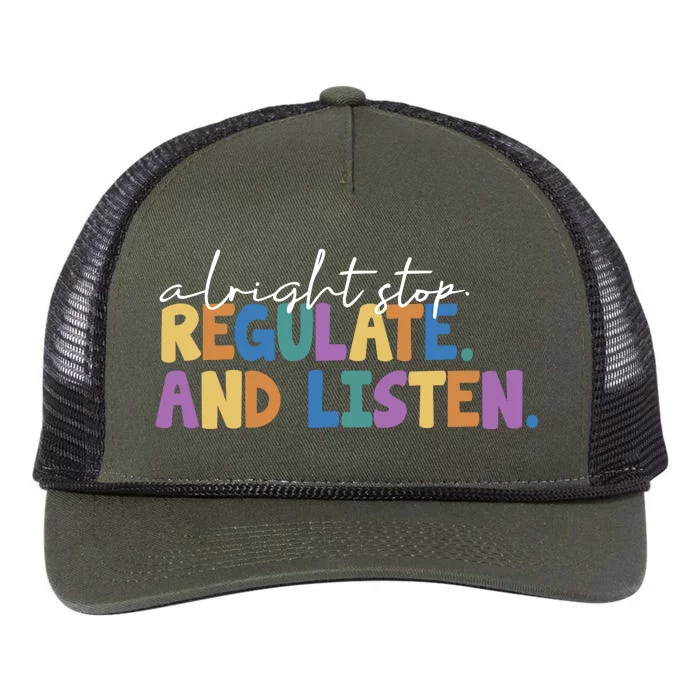 Alright Stop Regulate And Listen School Teacher Retro Rope Trucker Hat Cap