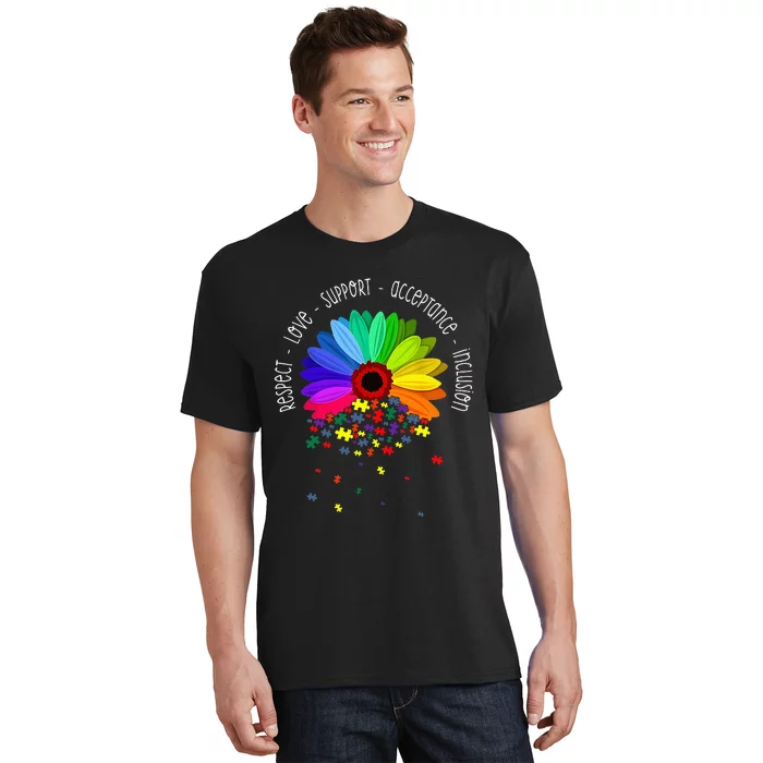 Autism Sunflower Respect Love Support Autism Awareness T-Shirt