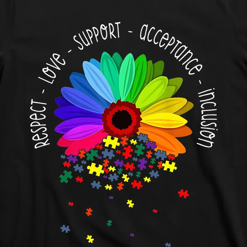 Autism Sunflower Respect Love Support Autism Awareness T-Shirt