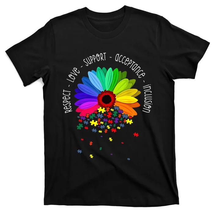 Autism Sunflower Respect Love Support Autism Awareness T-Shirt