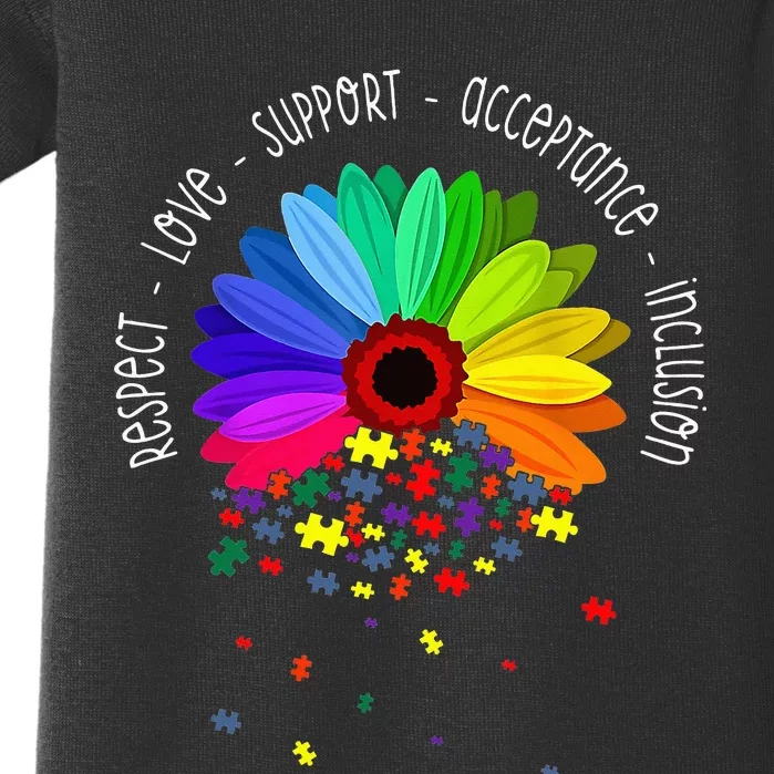 Autism Sunflower Respect Love Support Autism Awareness Baby Bodysuit