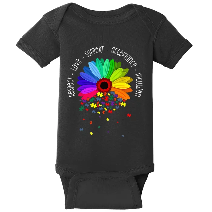 Autism Sunflower Respect Love Support Autism Awareness Baby Bodysuit