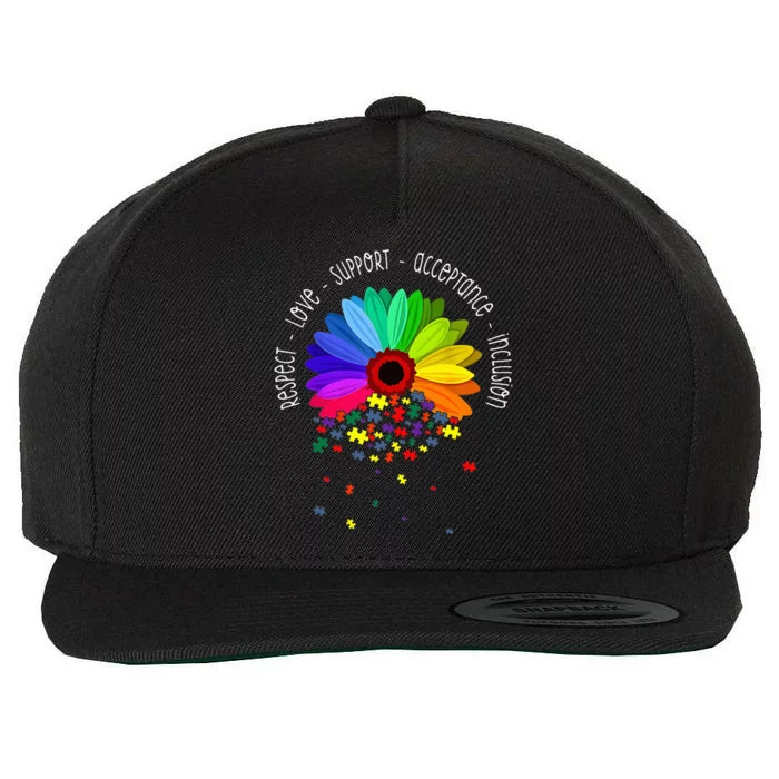 Autism Sunflower Respect Love Support Autism Awareness Wool Snapback Cap