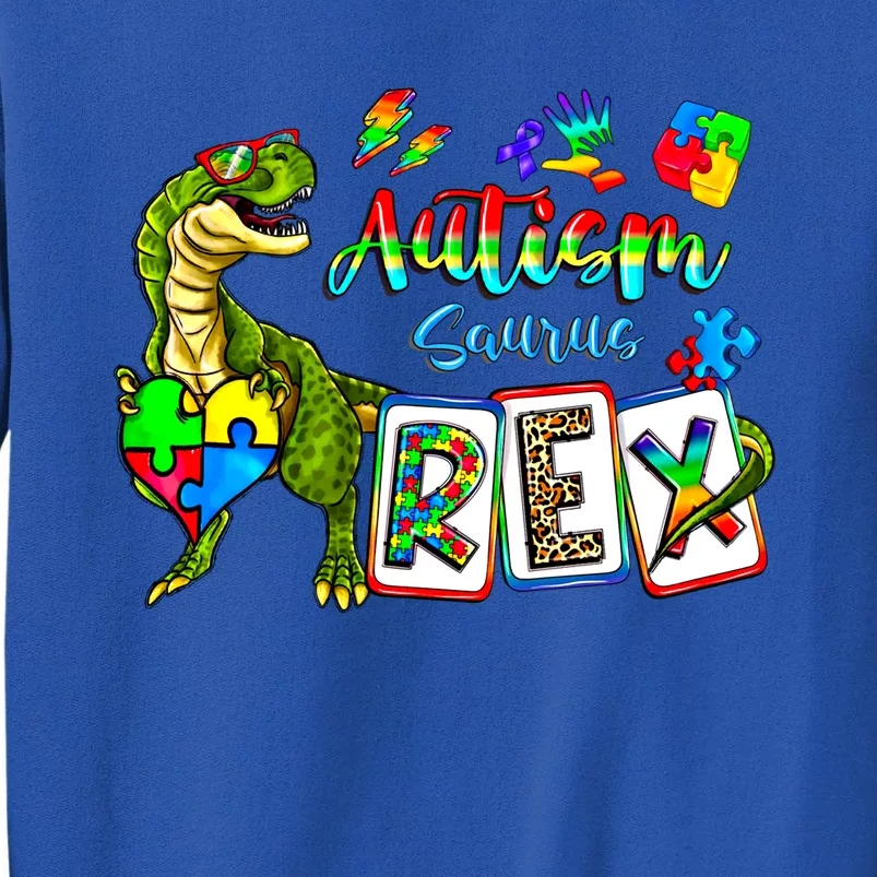 Autism Saurus Rex Dino T Rex Heart Autism Awareness Month Gift Tall Sweatshirt