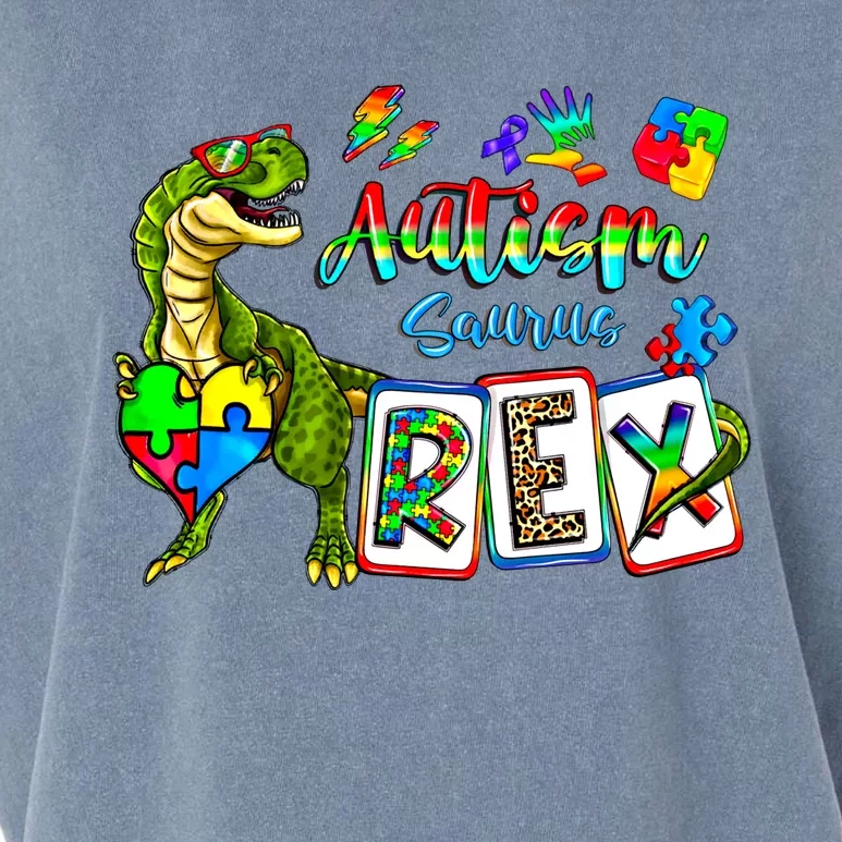 Autism Saurus Rex Dino T Rex Heart Autism Awareness Month Gift Garment-Dyed Women's Muscle Tee