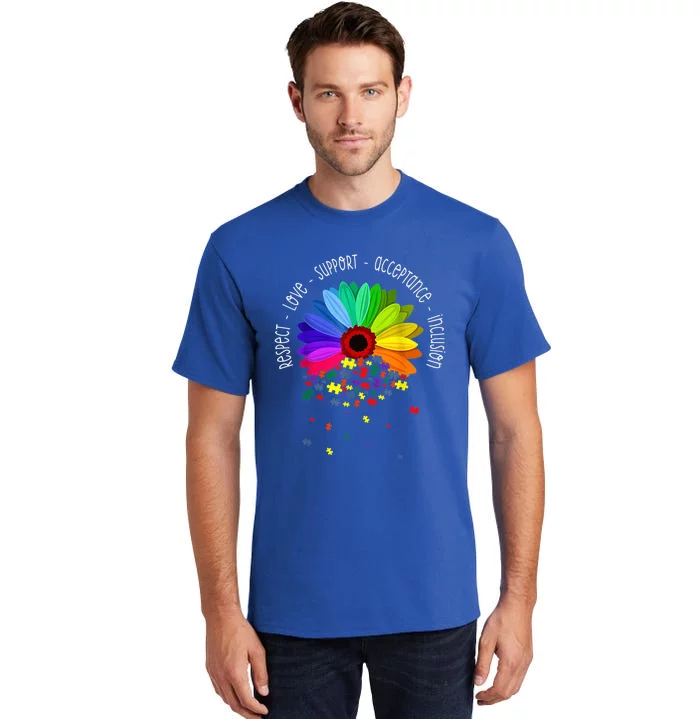 Autism Sunflower Respect Love Support Autism Awareness Wo Tall T-Shirt