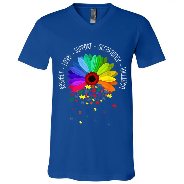 Autism Sunflower Respect Love Support Autism Awareness Wo V-Neck T-Shirt