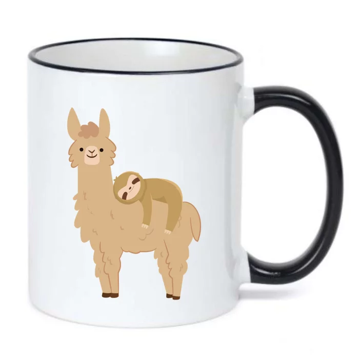 Adorable Sloth Relaxing On A Llama Funny Llama Sloth Black Color Changing Mug