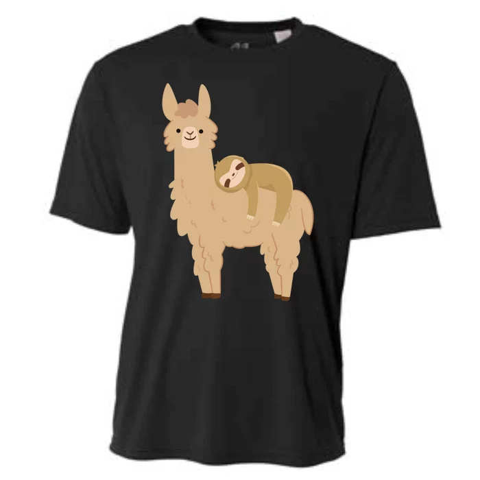 Adorable Sloth Relaxing On A Llama Funny Llama Sloth Cooling Performance Crew T-Shirt