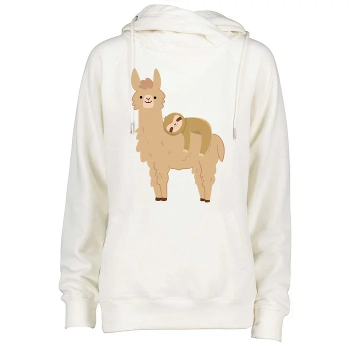 Adorable Sloth Relaxing On A Llama Funny Llama Sloth Womens Funnel Neck Pullover Hood