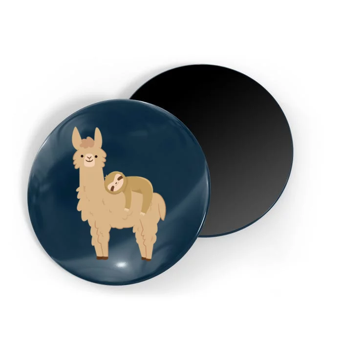 Adorable Sloth Relaxing On A Llama Funny Llama Sloth Magnet