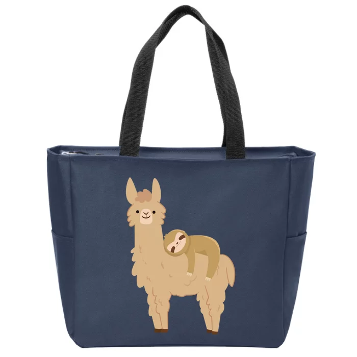 Adorable Sloth Relaxing On A Llama Funny Llama Sloth Zip Tote Bag