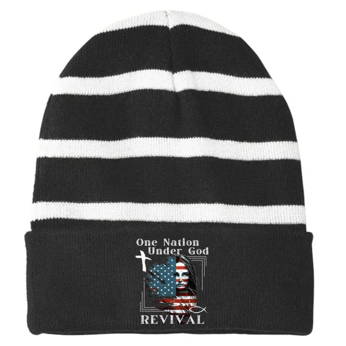 Azusa Street Revival American Flag Holy Spirit Christian Striped Beanie with Solid Band