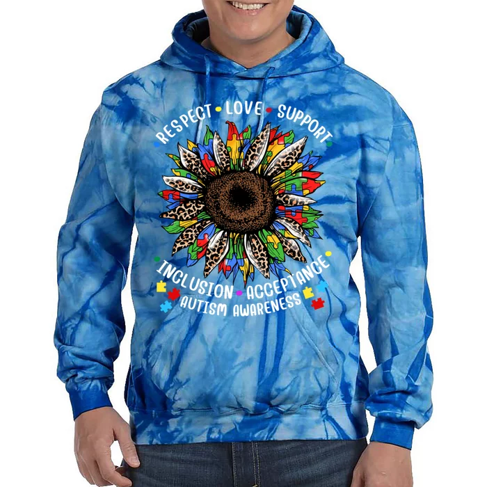 Autism Sunflower Respect Love Support Autism Awareness Gift Tie Dye Hoodie