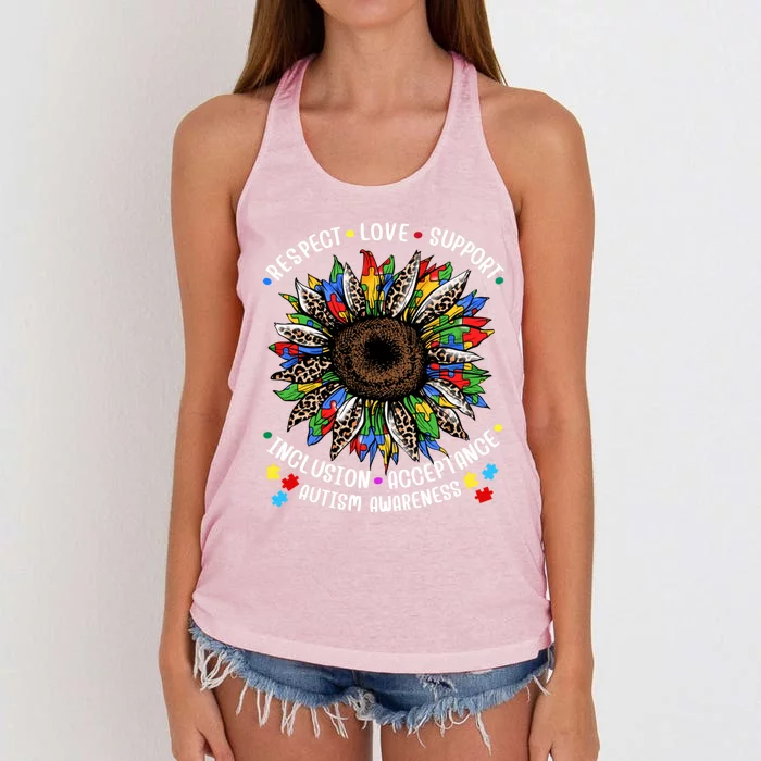 Autism Sunflower Respect Love Support Autism Awareness Gift Women's Knotted Racerback Tank