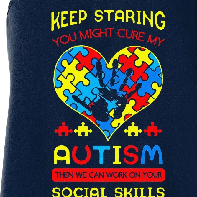 Autism Social Skills Autistic Puzzle Piece Stop Hand Gift Women's Racerback Tank