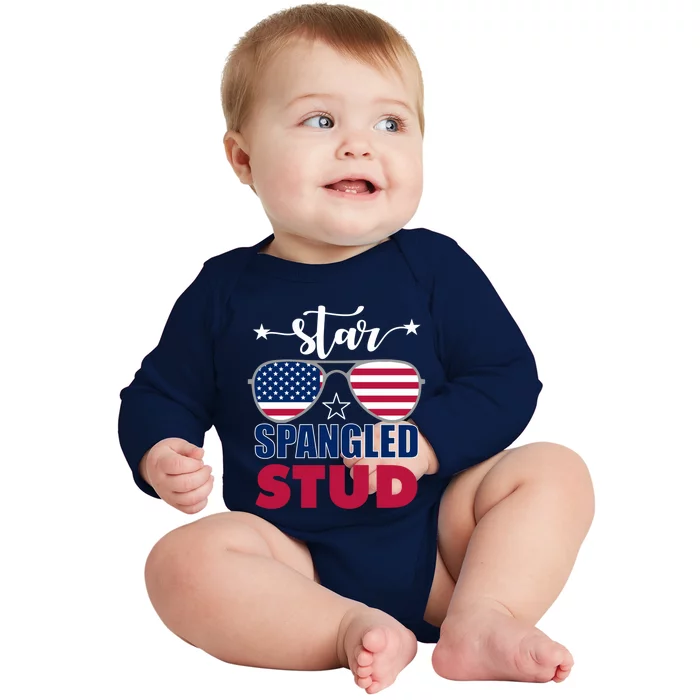 America Star Spangled Stud Graphic Gift Baby Long Sleeve Bodysuit